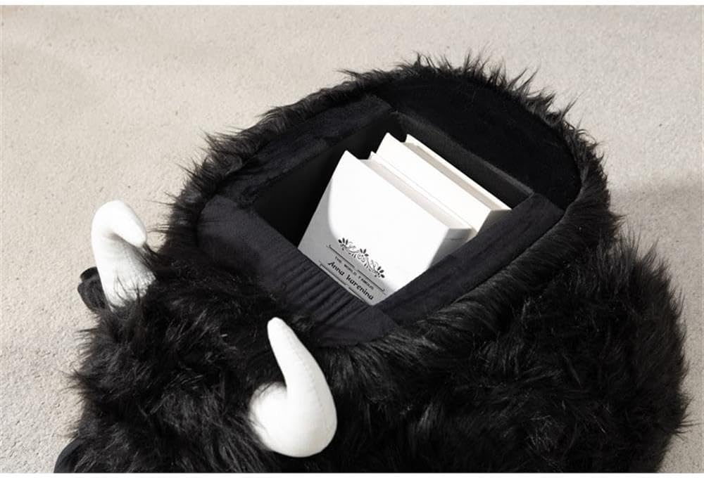 Pemberly Row Harry the Cow Storage Ottoman, Black Faux Fur Upholstery, Wood Frame, Hidden Storage, 14.96" W x 24.8" D x 14.56" H, Kids' Room, Playroom, or Living Room Furniture