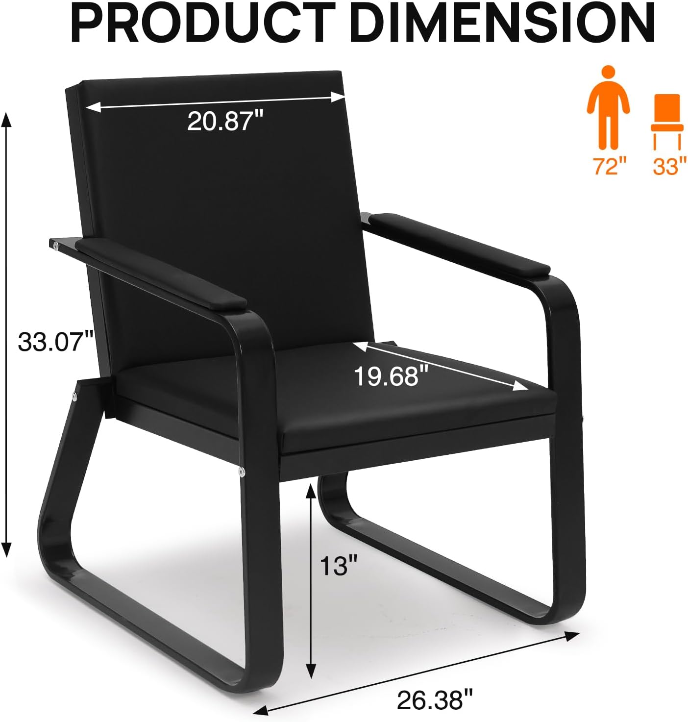 Waiting Room Chair with Armrest, PU Leather Office Furniture, Lobby Conference Reception Chair, Office Guest Seating for Clinic,Airport,Hospital,Barber,Salon,Bank (Black, 1-Seat)