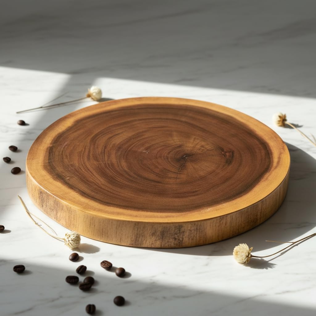 Natural Solid Wood Slab Side Table Top 15.7"x15.7"x1.96" Round Handmade Live Edge Handcrafted Plate Wooden Board for DIY Epoxy Resin End Table Slice Slab Untreated Wall Home Décor