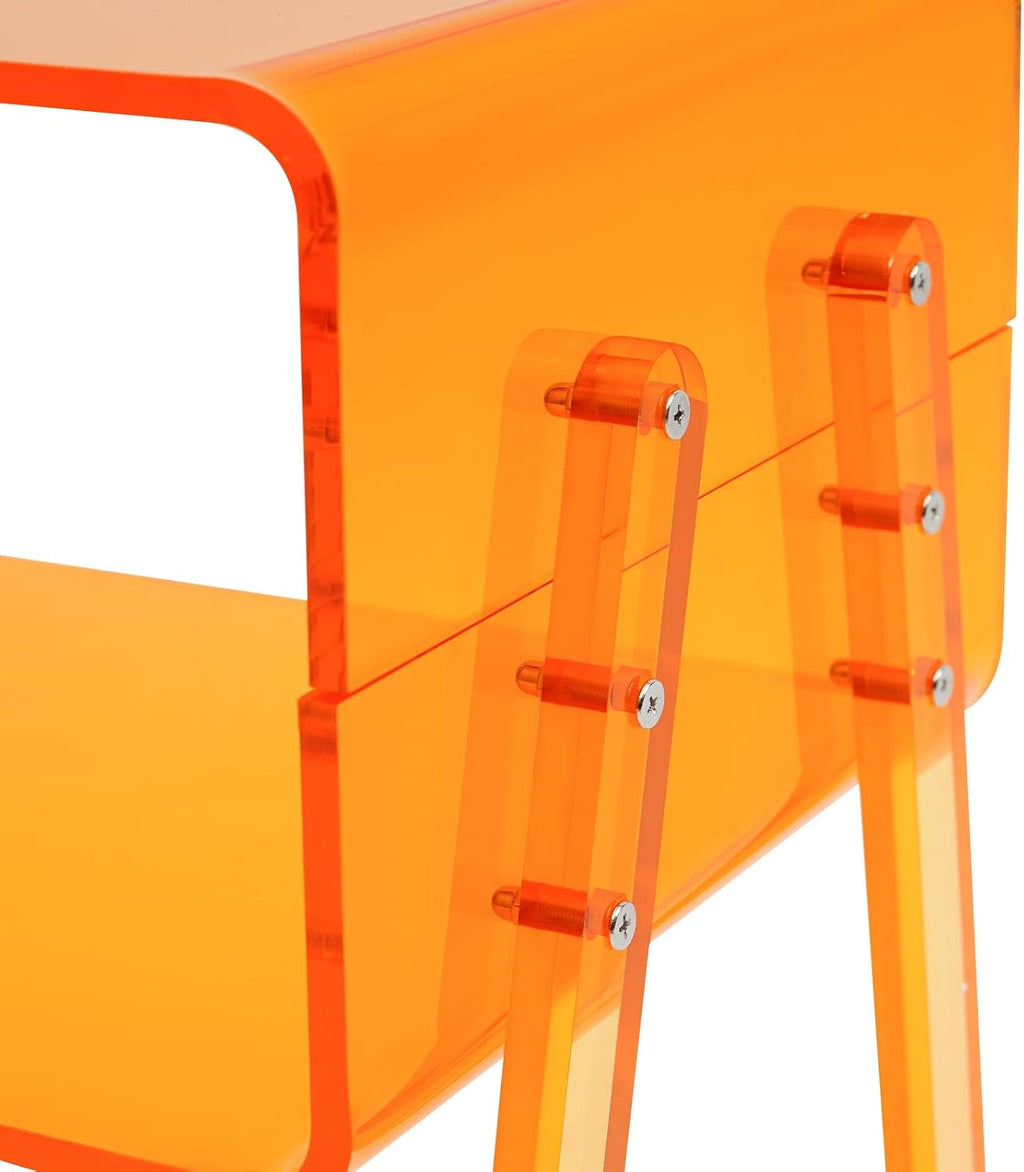 Acrylic Side Table, 2-Tier End Table with Open Storage, Modern Nightstand for Small Spaces, Easy-Clean Bedside Table for Living Room Bedroom Office (Orange)