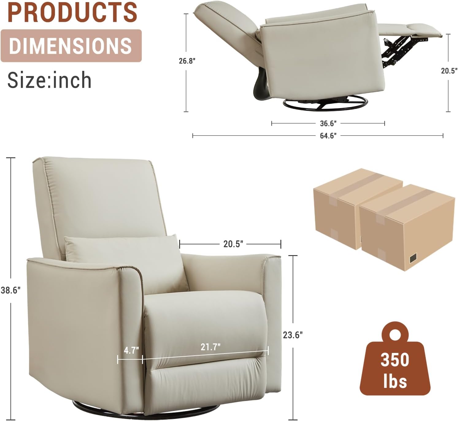 Jojoka Swivel Rocking Recliner Chair, Manual PU Leather Glider Recliner with Lumbar Support, Padded Armrest, High Weight Capacity Single Rocker Sofa for Nursery Living Room Bedroom