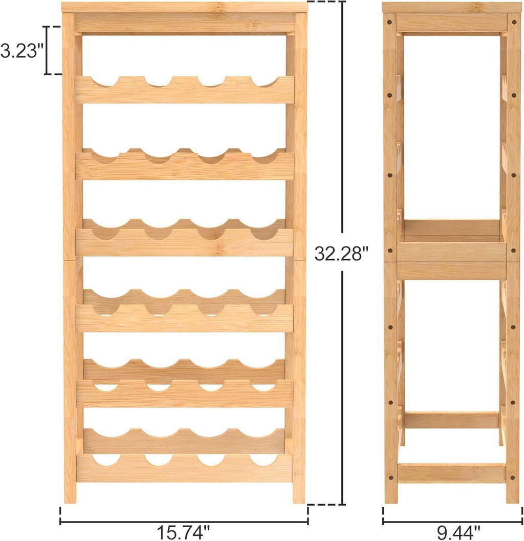 Wine Rack Free Standing Floor,6 Tier 24 Bottles Floor Wine Storage Shelves | Bamboo Wine Rack with Table Top,Wine Organizer Shelf for Kitchen Dining Room Bar,Easy-Assembly