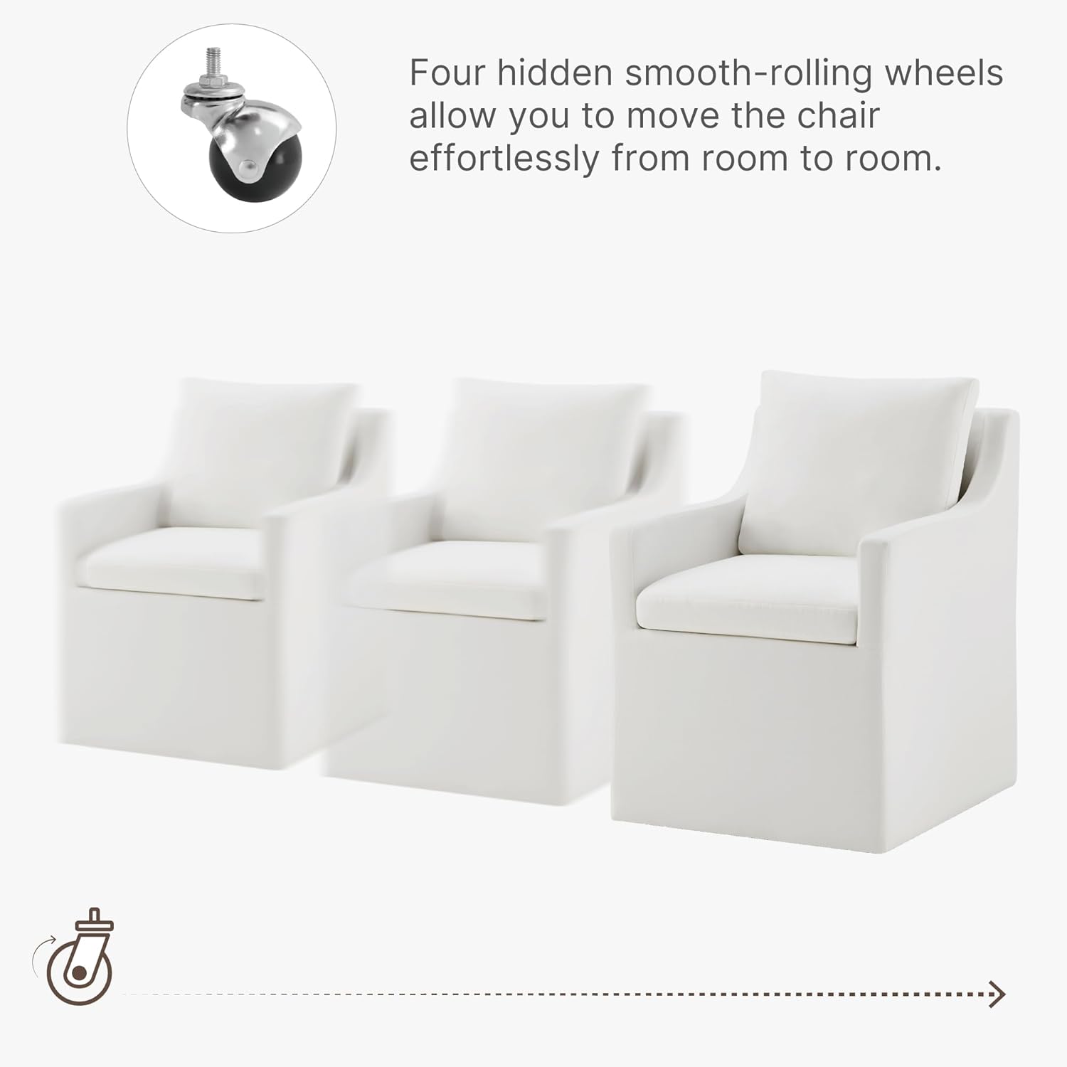 KISLOT Upholstered Dining Chairs Set of 4, Washable Cover Modren Deskchair with 4 Casters & Hidden Storage for Dining Room, Living Room, Home Office, Cream, 4 Box