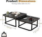 Nesting Coffee Table Set of 2, 23.6"+19.7" Nesting Tables,Small Square Coffee Table with Fluted,Center Table for Living Room Bedroom Office Balcony Yard (Black)
