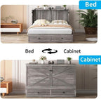 Mjkone Queen Size Murphy Bed with Tri-Folding Mattress, Farmhouse Murphy Cabinet with USB Charging Station, Modern Cabinet Beds with Large Storage Drawers for Living Room Home Office, Gray