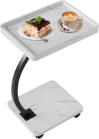 C Shaped TV Tray Table, C Shaped End Table for Couch, 2-Tier Rolling Small Side Table, Versatile Bedside & Laptop Desk, Side Table, White