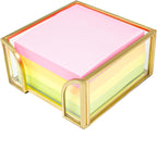 Glass Sticky Note Holder, Gold Post It Note Dispenser for Desk,3 x 3 Inch Post It Note Holder,Stylish Sticky Note Dispenser for Home Office Desk