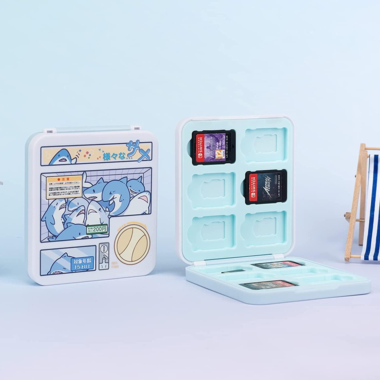 GeekShare Portable Switch Game Card Case-Switch Game Holder Case with 12 Game Card Slots-Game Card Cartridge Carrying Storage Box Compatible with Nintendo Switch- Cute Shark, Multicolor