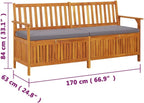 Patio Wood Storage Bench with Seat Cushion, Outdoor Wooden Storage Bench with Comfort Backrest for Porch Backyard Poolside, -776
