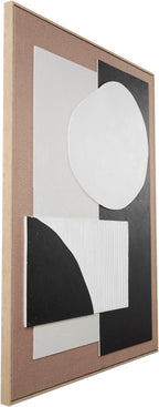 Deco 79 Wood Geometric Textured Wall Decor with Abstract Black and White Shapes and Fabric Backing, 41" x 2" x 57", Brown