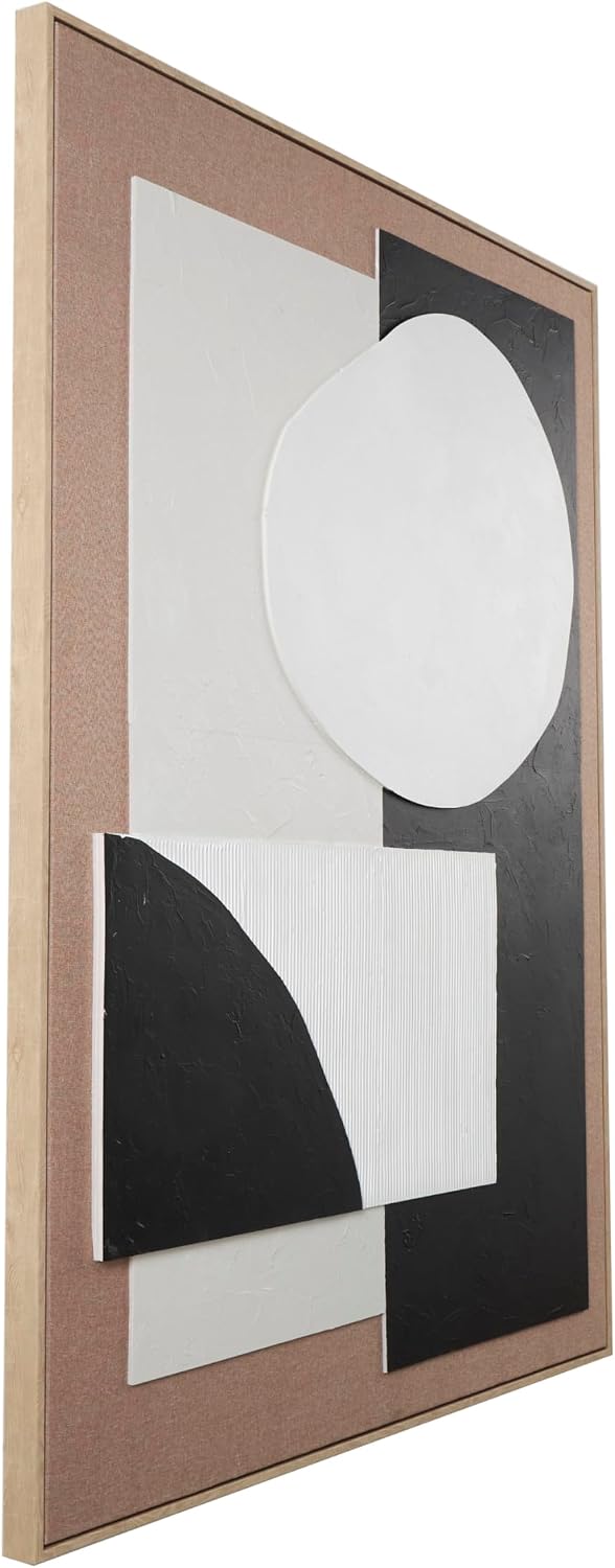 Deco 79 Wood Geometric Textured Wall Decor with Abstract Black and White Shapes and Fabric Backing, 41" x 2" x 57", Brown