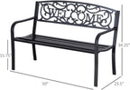 Hassyee Modern Garden Bench Loveseat with Cast Iron Decorative Welcome Vines, Outdoor Seating Benches for Lawn, Park and Backyard