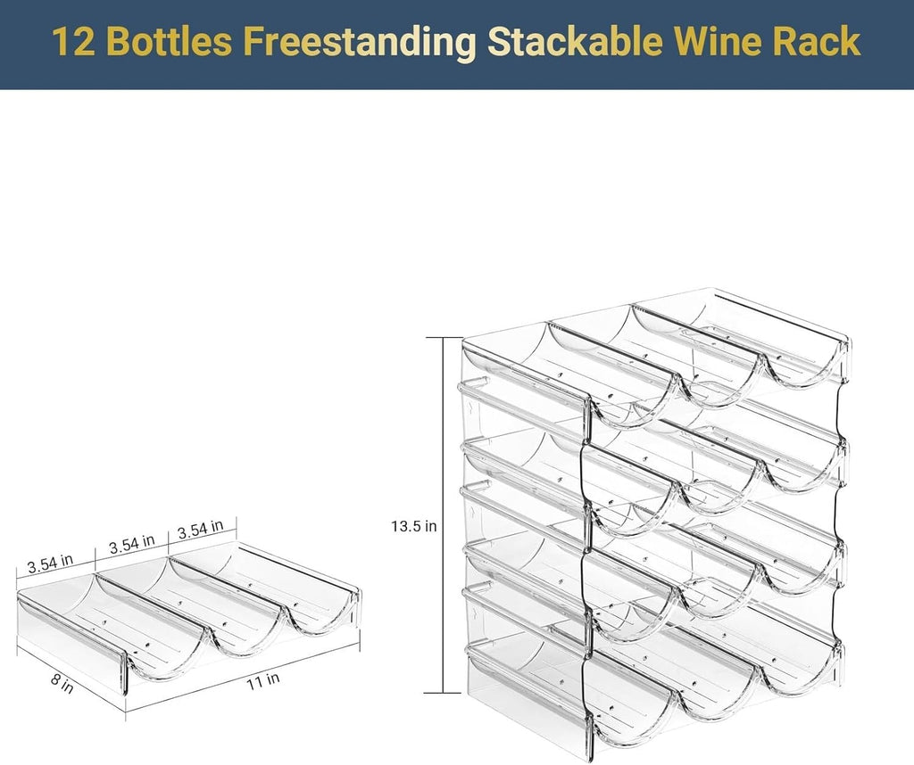 Plastic Water Bottle Organizer and Wine Rack Storage Holder,4 Tier 12 | Containers Stackable Free-Standing Bottle Storage Rack for Kitchen Countertops, Table Top, Pantry, Cabinets, Fridge - Clear
