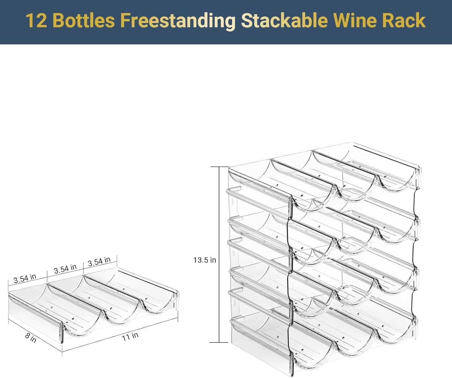 Plastic Water Bottle Organizer and Wine Rack Storage Holder,4 Tier 12 | Containers Stackable Free-Standing Bottle Storage Rack for Kitchen Countertops, Table Top, Pantry, Cabinets, Fridge - Clear
