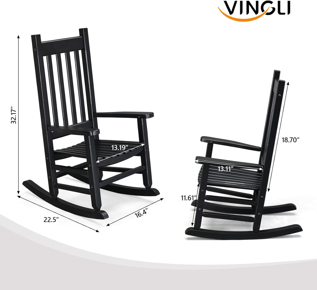 Bonnlo Kids Rocking Chair, Wooden Rocker with Classic Design, Solid Hardwood Construction, Indoor Nursery Furniture for Reading, Eating, Playing, Classroom and Bedroom (Black)