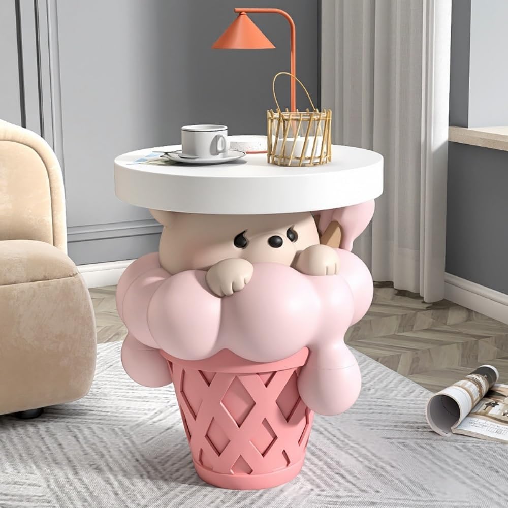 Resin Side Table with Hidden Storage, Creative Bear Accent Tables for Small Spaces, Multifunctional Animal End Table for Living Room, Bedroom and Hotel(Pink)