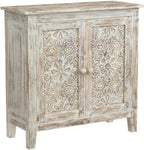 Jofran Global Archive Hand Carved Accent Chest Cabinet, 32', Weathered White