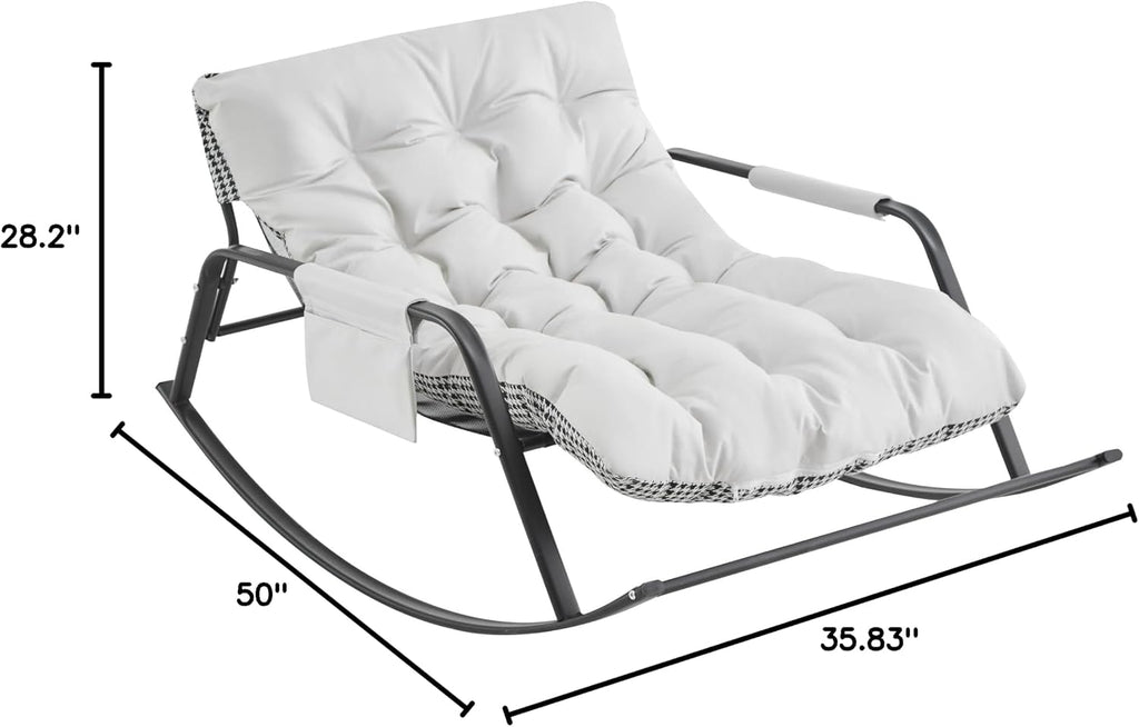Rocking Chair with Extra-Wide Technical Leather, Upholstered Gliding Chair, Modern Accent Chair for Living Room, Nursery, Bedroom, White