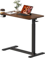 28'' Medical Overbed Bedside Table with Wheels,Rolling Table | 28''x16'' Mahogany Pneumatic Tilting Desktop,Overbed Bedside Table with Hidden Casters for Hospital Use