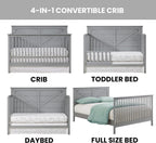 Oxford Baby Montauk 4-in-1 Convertible Crib, Farmhouse Gray, GreenGuard Gold Certified