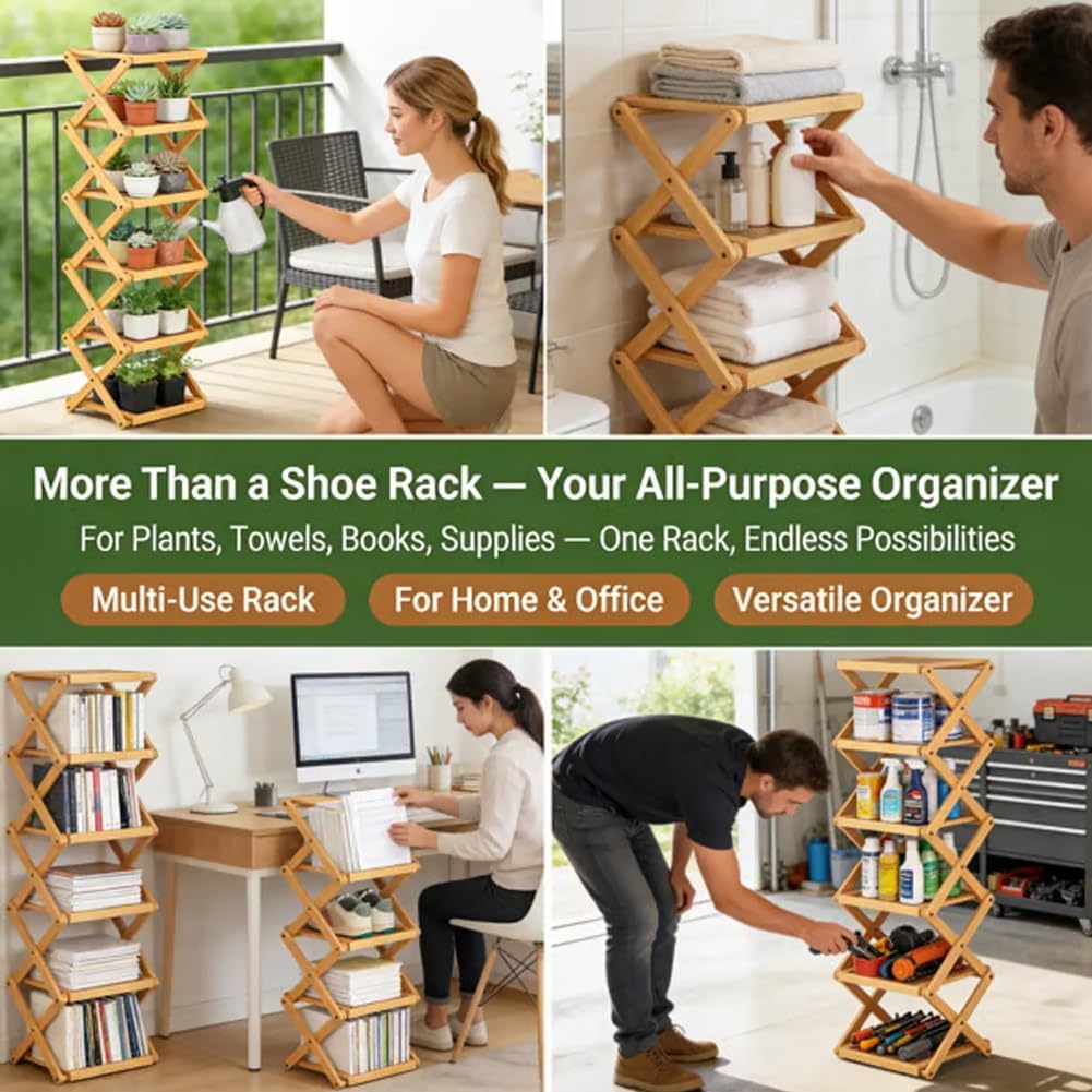 9-Tier No-Assembly Bamboo Shoe Rack, Space Stackable Multi-Storage Organizer, Strong Load-Bearing Capacity, Space-Saving, for Entryway Hallway Closet Bedroom Living Balcony, Natural eco-Friendly‌