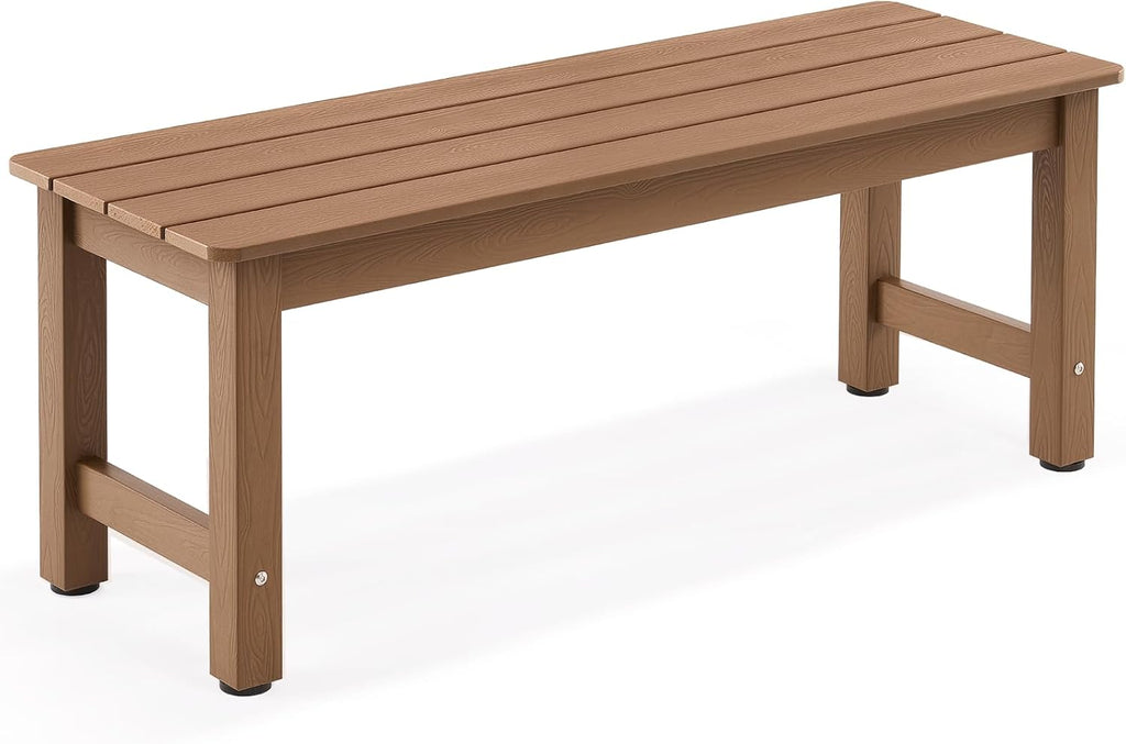 ONBRILL Outdoor Benches Weatherproof, 2-Person Poly Lumber Garden Bench, All-Weather Patio Bench Will not Rot and Fade for Garden, Porch, Backyard and Park, Easy Installation, Brown