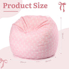 Pink Bow Bean Bag Cover for Kids 38 Inch Stuffed Animal Storage Bean Bag Chair Cotton Canvas Toy Storage Large Capacity Plush Toy Organizer for Playroom Bedroom Nursery