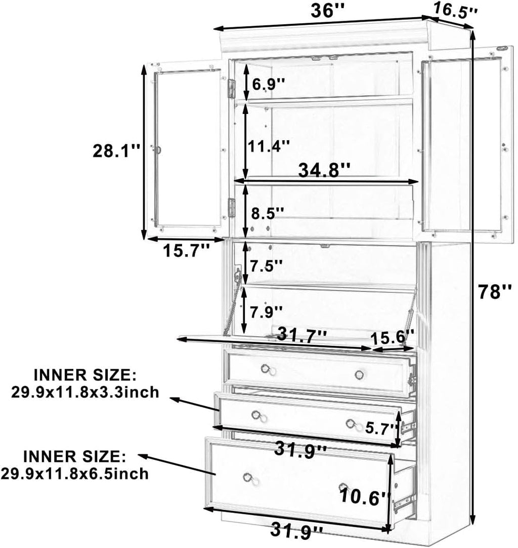 78” Kitchen Cabinet Pantry, Food Storage Cabinet with 3 Drawers, Adjustable Shelves & Power Outlet, Food Pantry for Kitchen Dining Room, Easy Assembly (Natural)