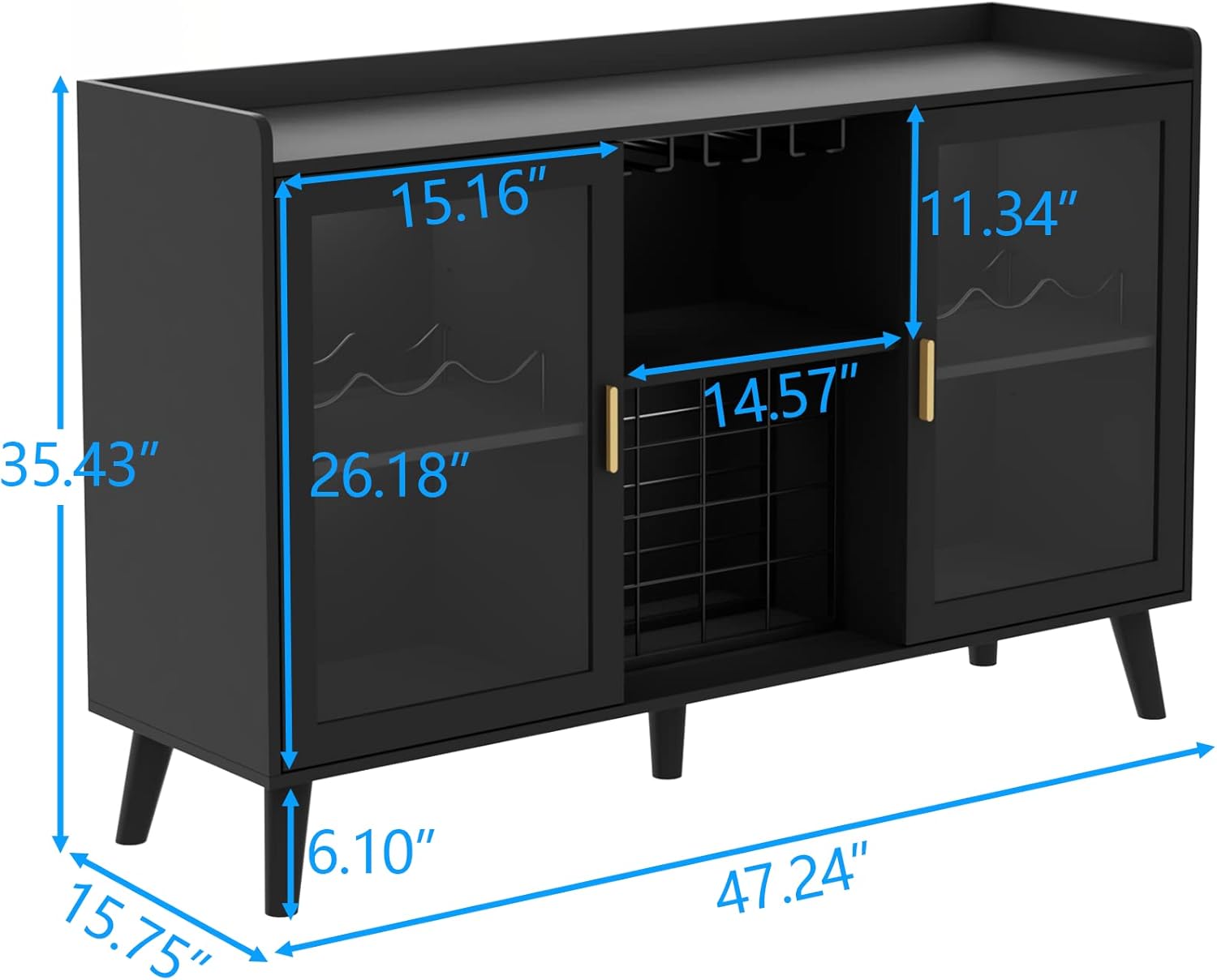 Auromie Wine Bar Cabinet with Led Light, Home Coffee Cabinet with Wine and Glass Rack, Kitchen Buffet Sideboard with Storage Shelves, Freestanding Liquor Cabinet for Living Room, Dining Room (Black)