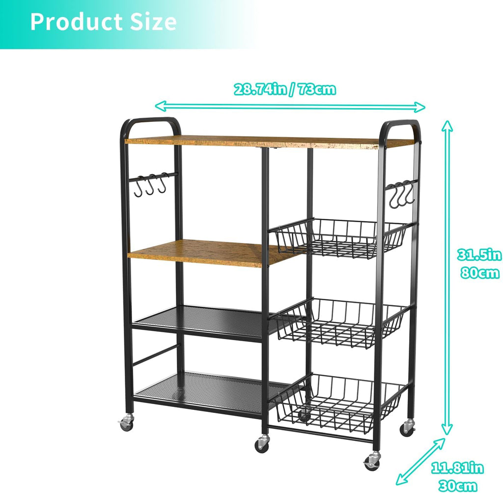 HapiRm Rolling Kitchen Microwave Cart - 4 Tier Microwave Table Stand with Pull-Out Baskets, Coffee Bar Baker's Rack with Wheels Rolling Storage Cart Organizer Shelf for Living Room Office, Balcony