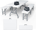 6FT Folding Table Set with 2 Folding Benches, Locking Safety Design, Heavy Duty HDPE Materials, 3-Piece Portable Folding Furniture for Camping, Picnic, Party, Indoor & Outdoor,White