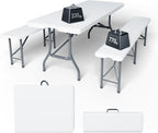 6FT Folding Table Set with 2 Folding Benches, Locking Safety Design, Heavy Duty HDPE Materials, 3-Piece Portable Folding Furniture for Camping, Picnic, Party, Indoor & Outdoor,White