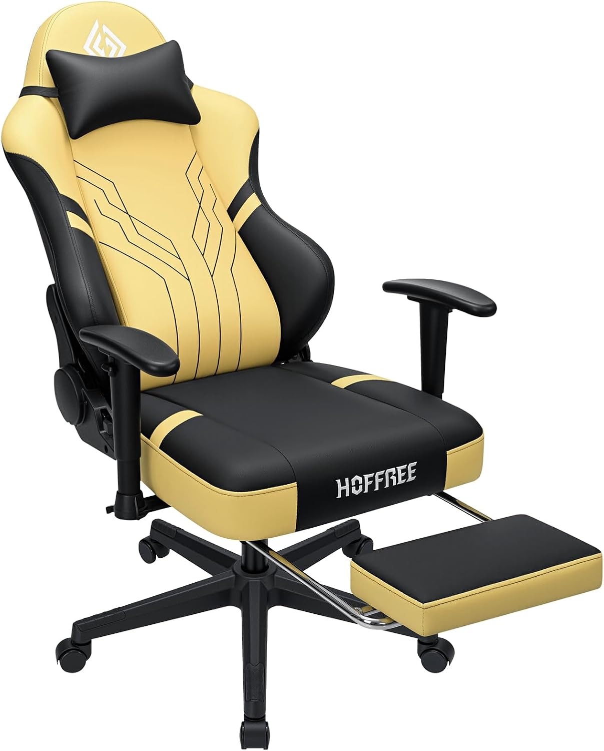 HOFFREE Gaming Chair with Footrest 160° Reclining Computer Chair with 15° Rocking Function Ergonomic Game Chairs for Adults 400lbs Home Office Compueter Desk Chair with 2D Armrests Yellow and Black