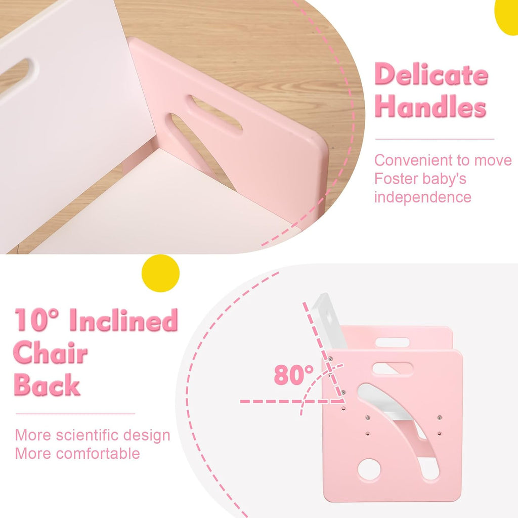 FUNLIO Height Adjustable Toddler Table and Chair Set for Age 1-3, Quality Solid Wood Montessori Table and Chairs, Weaning Baby Table Chair Set, Easy to Assemble, CPC Certified - Pink