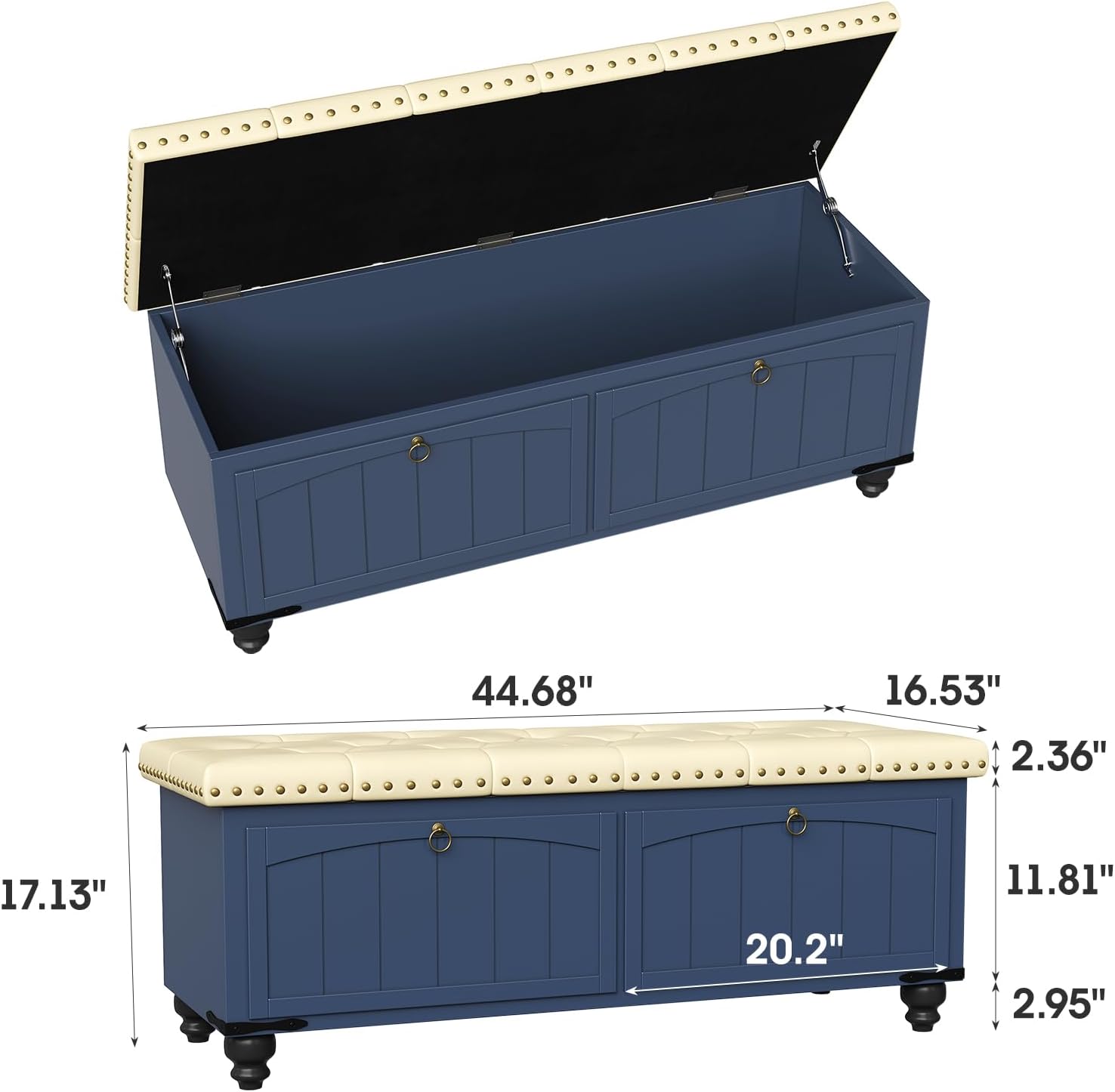 Maupvit Ottoman with Storage, Wooden Storage Ottoman Bench with Safety Hinge, Upholstered Entryway Bench with Cushioned Seat, Bench Bedroom Bench for Living Room, Entryway, Blue