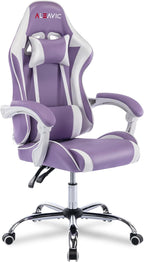 Gaming Chair with Massager, Fabric Gaming Chairs for Adults, Ergonomic Gamer Chair with Adjustable Headrest and Lumbar Support, Reclining Computer Game Chair, High Back, Purple
