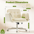 Criss Cross Chair with Wheels & Armrests, Scratch-Resistant PU Leather Vanity Chair, Comfy Wide Height Adjustable Computer Office Desk Chair for Home Office, Make Up, Bedroom (Cream)