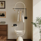 Metal hall tree, Coat Rack Freestanding with multi-tier organizer, Sturdy Coat Tree, Modern Coat Hanger Stand for Entryway, Living Room, Bedroom,Office(White)