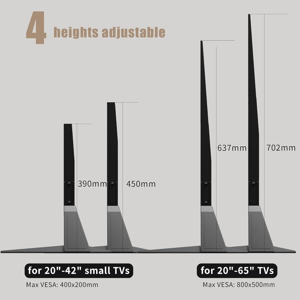 Universal TV Stand, Metal TV Legs for 20-65 inch LCD/LED/OLED/Plasma Flat&Curved Screen TV Height Adjustment with VESA 75x75mm to 800x500mm Max ML1760