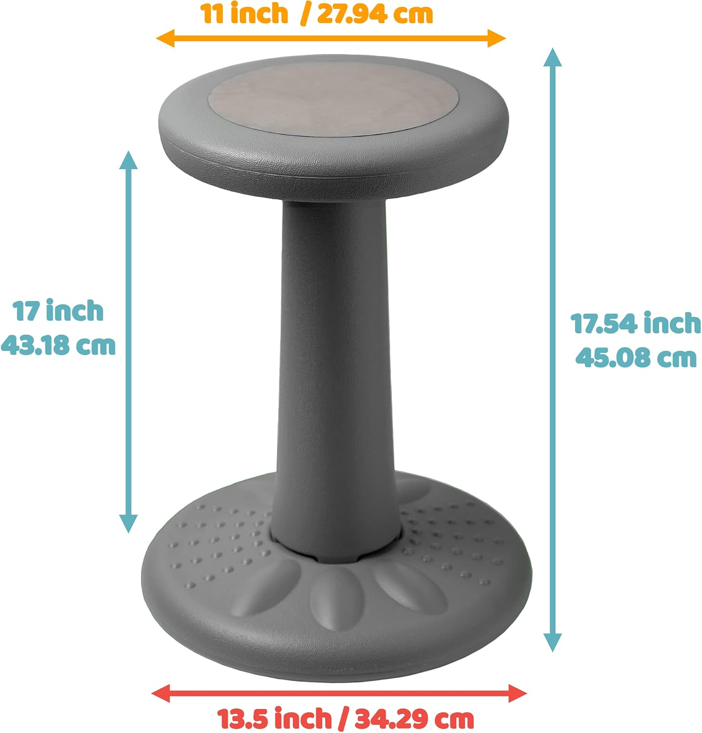 Studico ActiveChairs Kids Wobble Stool, Flexible Classroom Seating Improves Focus, Posture & Helps ADHD/ADD. Get The Wiggles Out Active Fidget Desk Chairs, Pre-Teen 17.75" Chair, Ages 7-12, Grey
