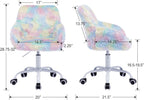 Ya-Home Kids Desk Chair Faux Fur Upholstered Swivel Reading Chair, Cute Adjustable Study Chair with White Wheels for Reading Room Bedroom, Rainbow Color