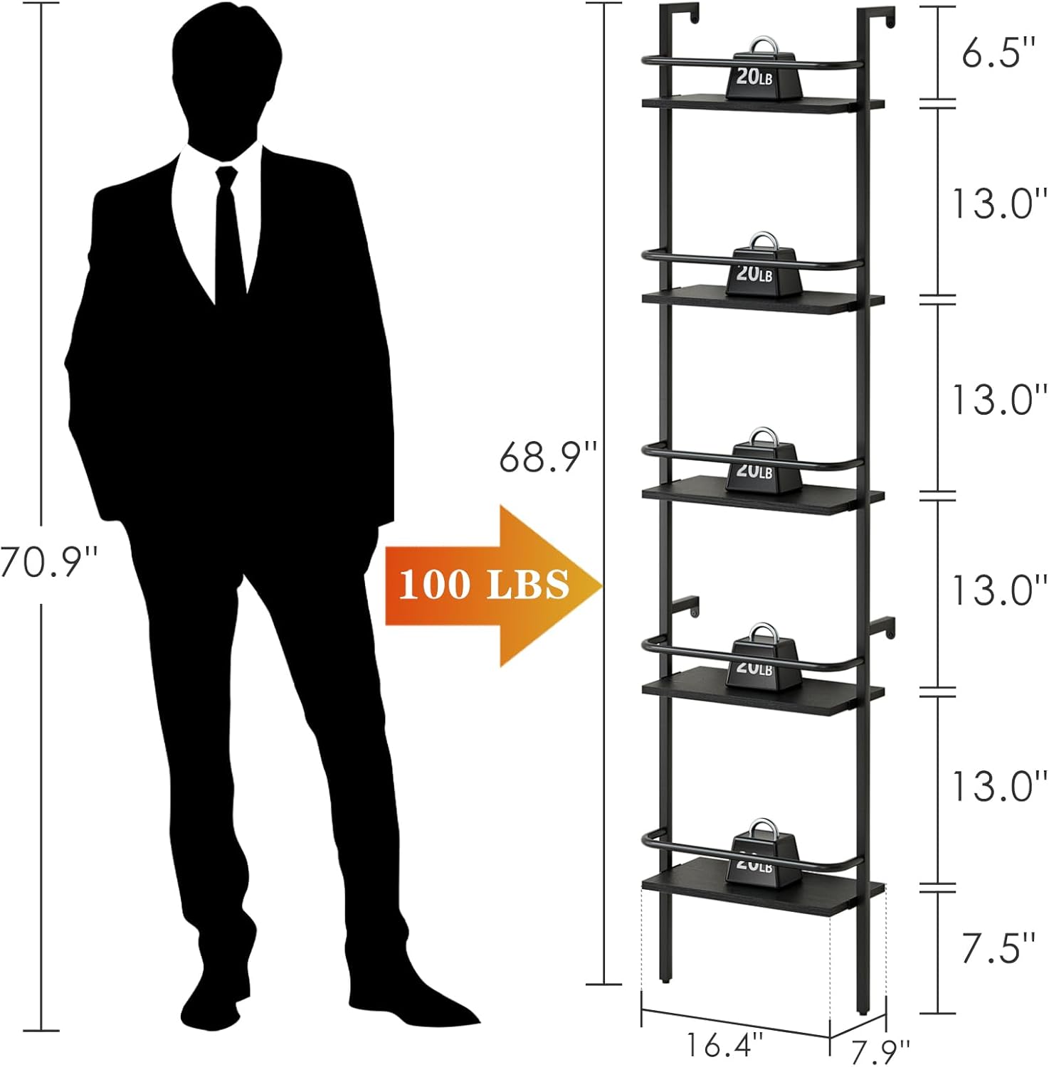 5-Tier Wine Rack Wall Mounted, Wine Racks Freestanding Floor with Fences, 50 Bottles Wine Bottle Holder Liquor Cabinet Bar Shelves for Home, Kitchen, Dining Room (Black)