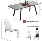 Zerifevni 47.2"- 62.9" Extendable Dining Table Set for 6, Modern Kitchen Table with 6 PU Leather Chairs, Thickened Expandable MDF Wooden Table with Metal Legs for Dining Room, Kitchen, Office