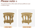 LKTART Round End Tables for Living Room, Vintage Side Table for Small Spaces, Victorian Wooden End Table with Carved Wood Legs, Antique Natural