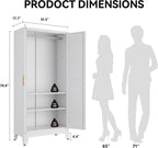 COFaR 71" Metal Wardrobe Closet with Adjustable Hanging Rod & 2 Shelves, Freestanding 2-in-1 Armoire Cabinet with Large Top/Bottom Storage, White Steel Closet Organizer