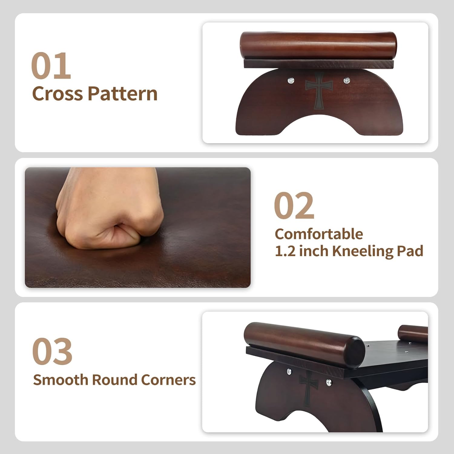 Prayer Kneeler Bench, Wooden Prayer Bench with Detachable Soft Cushion, Sturdy Home Kneeling Stool for Worship, Multi-Functional as Yoga Bench/Shoe Bench/Sofa Bench