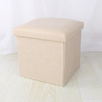 Small Storage Ottoman Foldable Cube Stool,Square Foot Rest Stool for Living Room Bedroom,Toy Box Storage Chest Collapsible Padded Seat Ottoman (Beige,16x10x10inch)