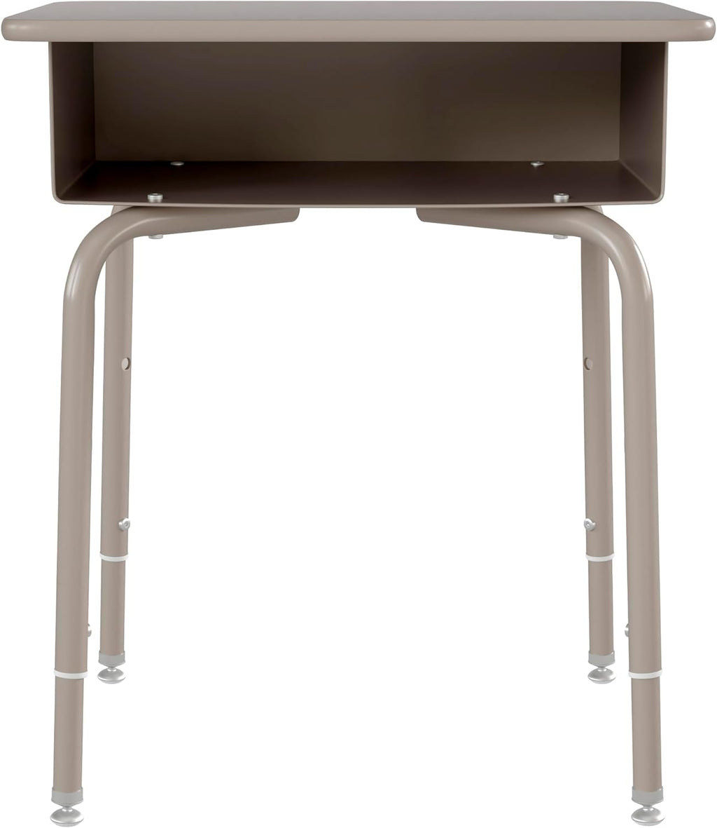 EMMA + OLIVER Buckley Student Desk - Gray Faux Granite Finished Top - Silver Metal Frame - Open Front Book Box - Pencil Storage Grooves