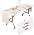 8 Foot Folding Table Portable, 8FT Folding Dining Table for Indoor Outdoor, Heavy Duty Fold-in-Half Plastic Long Large Rectangular Utility Card Tables for Picnic Camping Party, 95x29 inch