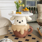 Modern Cute Puppy Side Table with Tray, Resin Dog Sculpture Accent End Table, Creative Bedside Coffee Tables for Living Room Bedroom Office Small Spaces, Funky Furniture for Home Decor